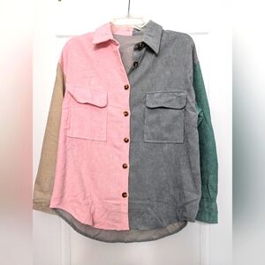 Colorblock Corduroy Button Up Top